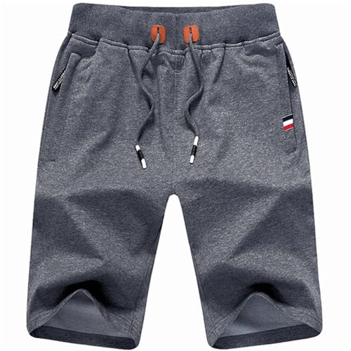 SWOAMER Herren Shorts Kurze Sporthose Baumwolle Sommer Hose Kurz Jogginghosen mit Reißverschluss Dunkelgrau XXL von SWOAMER