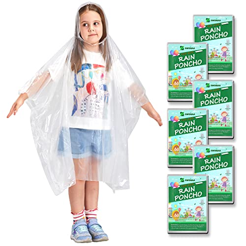 SWOGAA Einweg-Regenponchos für Kinder (6er Pack) - 50% extra dicke wasserdichte Regenponchos mit Kapuze für Männer oder Frauen - Transparent für Kinder von SWOGAA