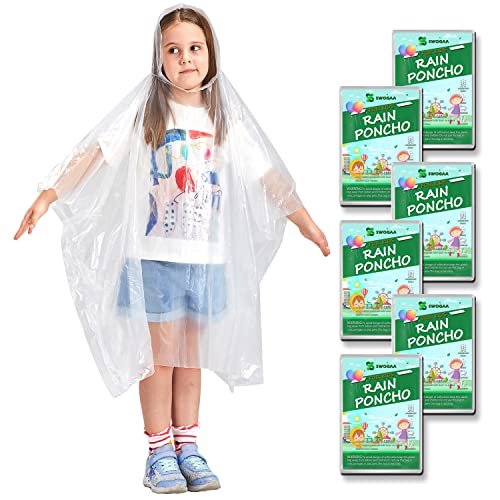 SWOGAA 6 Stück Regenponchos Kinder - 50% Extra Dick Durchsichtig Wasserdichte Regencape Leichtgewichts Regenschutz Regen Poncho Transparent von SWOGAA