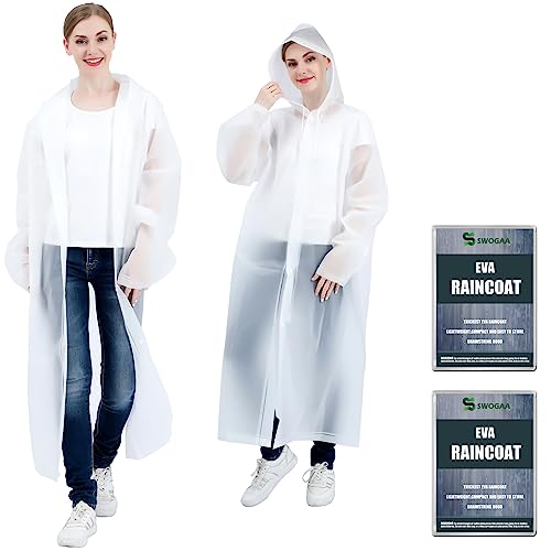 SWOGAA Regenponchos für Erwachsene, wiederverwendbar, 2 Stück, EVA-Regenmäntel für Damen und Herren, 20% extra dicker, robuster Militär-undurchlässiger Regenmantel mit Manschettengrößenverstellern von SWOGAA