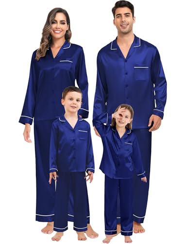 SWOMOG Damen Satin Schlafanzug Pyjama Lang Button Down Seide Nachtwäsche Set Zweiteiliger Hausanzug Langarm Loungewear Frauen Pj Sets von SWOMOG