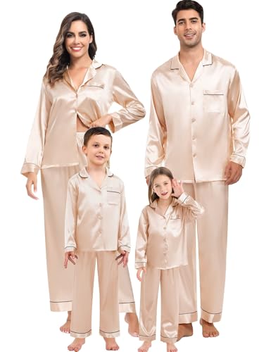 SWOMOG Damen Satin Schlafanzug Lang Pyjama Button Down Seide Nachtwäsche Set Zweiteiliger Hausanzug Langarm Loungewear Frauen Pj Sets von SWOMOG