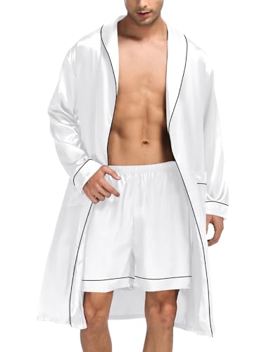 SWOMOG Herren Satin Bademantel mit Shorts Leichtes Luxuriöses Spa Seiden Bademantel Kimono Set von SWOMOG