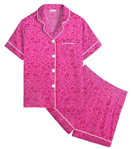 SWOMOG Satin Pyjama Kurz Silk Schlafanzug mit Knopfleiste Seide Nachtwäsche Zweiteiliger Pjs Sets von SWOMOG
