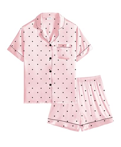 SWOMOG Satin Pyjama Mädchen Kurz Kinder Satin Pyjama mit Knopfleiste Niedlich Jungen Seide Nachtwäsche Zweiteiliger Pjs Sets von SWOMOG