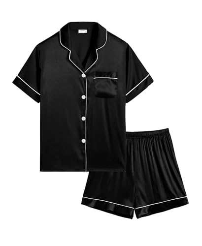 SWOMOG Satin Pyjama Mädchen Kurz Kinder Satin Pyjama mit Knopfleiste Niedlich Jungen Seide Nachtwäsche Zweiteiliger Pjs Sets von SWOMOG