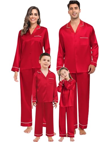 SWOMOG Damen Satin Schlafanzug Pyjama Lang Button Down Seide Nachtwäsche Set Zweiteiliger Hausanzug Langarm Loungewear Frauen Pj Sets von SWOMOG