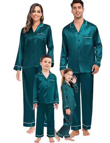 SWOMOG Seidenpyjama Herren Lang Satin Schlafanzug Button Down Pyjamas Set Zweiteiliger Nachtwäsche Silk Loungewear Pyjamahose von SWOMOG