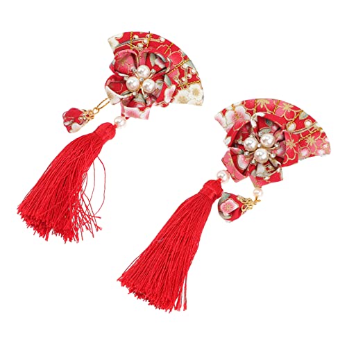 SWOOMEY 2 Stück Japanische Fächer Haarklammer mit Tassel Teiliges Leichter Stoff Haarschmuck für Damen Bequem Tragbar Sicherer für Hochzeit Party Cosplay und Besondere Anlässe von SWOOMEY
