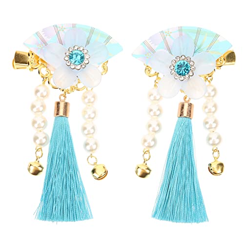 SWOOMEY Japanische Haarnadeln mit Quasten und Perlen Dekorative Haarklammern für Damen Eleganter Vintage Haarspangen Geeignet für Dickes und Dünnes Haar Fest Haltend Ziehen Blau von SWOOMEY