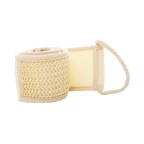 SWOOMEY Natürlicher Baumwoll und Leinen Rückenschrubber Peeling Badetuch für Dusche Beige mit Langen Griffen für Einfache Anwendung zur Entfernung Abgestorbener Haut Entspannung von SWOOMEY