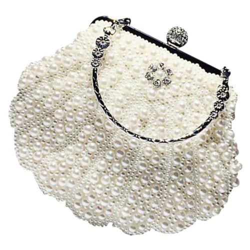 SWOOMEY Perlen Handtasche Damen Schultertasche All Match Stil Leicht und Geräumig für Dating Arbeit und Alltag Muschelfarben Beaded Modeaccessoire von SWOOMEY