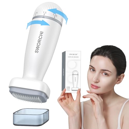 Derma Stamp Einstellbar, Professionelles Microneedling Pen Derma Roller mit Echte Nadeln, Dermapen Microneedling Roller für Gesicht Körper Haare Dermastamp 0.5 1 1.5 2mm für Frauen Männer von SWORCHI