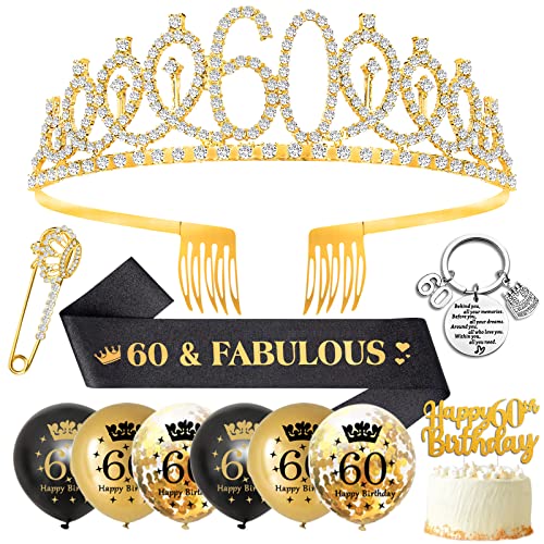 60 Geburtstag Frau,60. Geburtstag Schärpe und Tiara 60 Geburtstag Deko,Deko 60 Geburtstag Frau,Gold Kristall Tiara Krone Birthday Schärpe,Luftballons Tortendeko Kronenstift,Geschenk 60 Geburtstag Frau von SWPEED