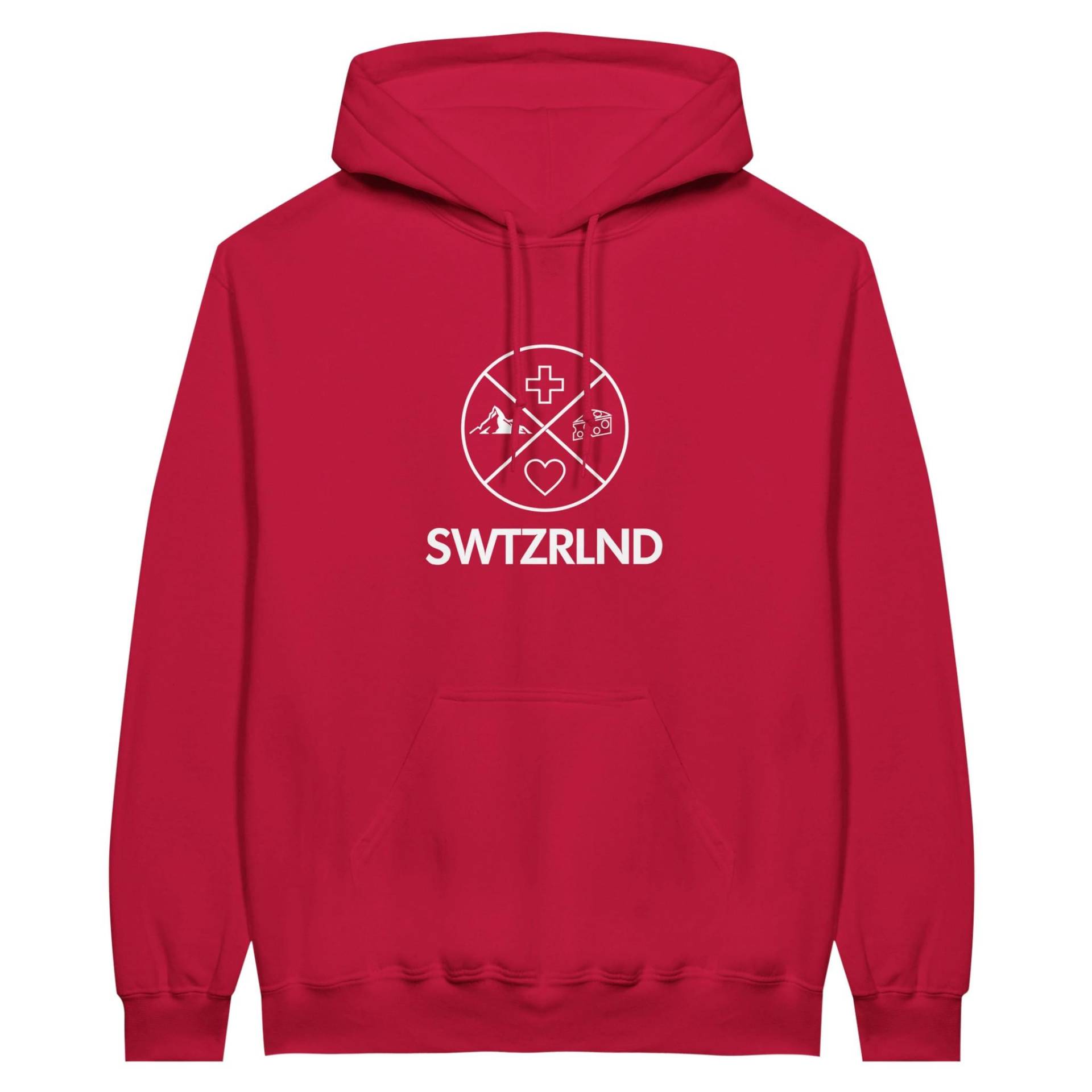 Swtzrlnd Classic Unisex Pullover Hoodie Schweiz Schwiiz Switzerland Suisse Svizzera Swiss in Rot Und Schwarz von SWTZRLND