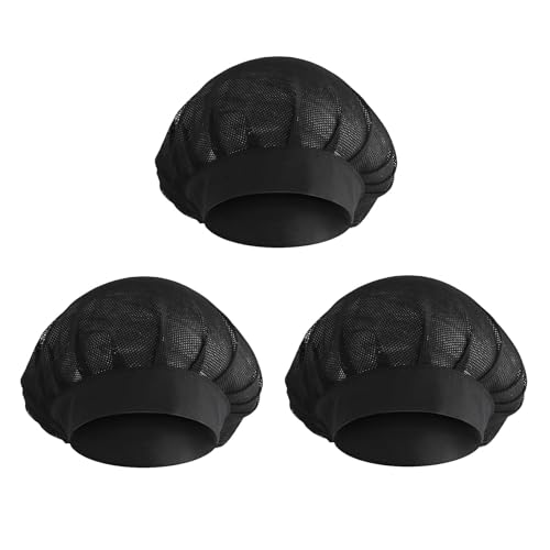 SWYSGS Kochmützen - 3 PCS Kochmütze für Küche Kochen, Chef Hut Verstellbar Catering Service Haarnetz Küche Wiederverwendbare Mesh Dining Beanie Kochhaube Damen Herren(Schwarz) von SWYSGS