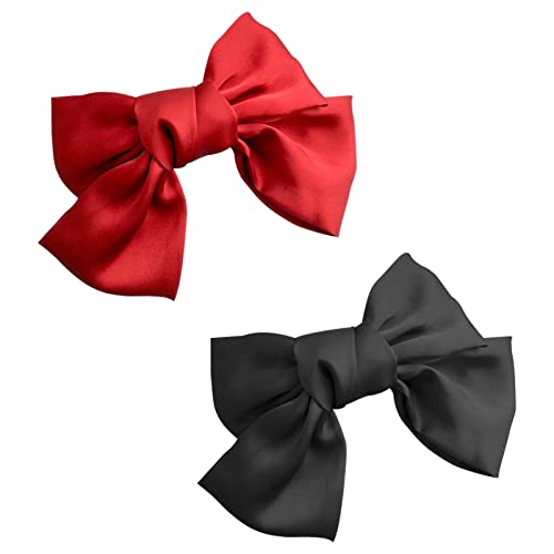 SWYSGS Vintage Bow Haarspangen, Satin Bow Haarspangen Haar Zubehör Satin Bowknot Clip für Mädchen Kopfschmuck (schwarz&rot) von SWYSGS
