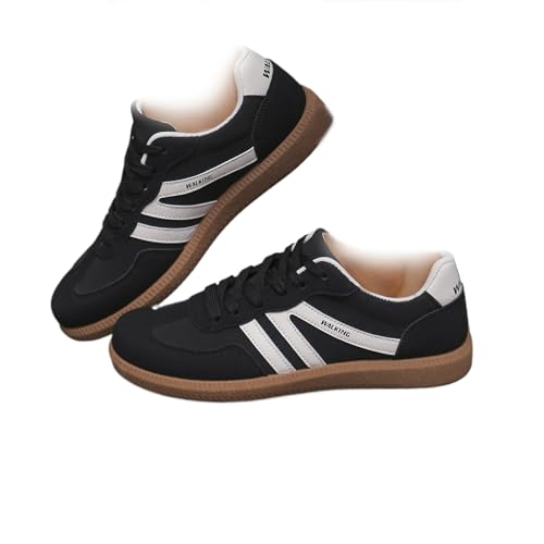 Damen Sneakers Bequeme Schuhe mit Kontraststreifen und Rutschfester Sohle für den Alltag (Schwarz,36) von SWZEC
