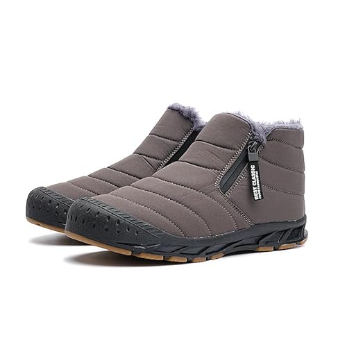 Damen Winter-Schneestiefel Mit Fell Gefüttert Warme Stiefeletten Zum Hineinschlüpfen Wasserdichte Outdoor-Schuhe Bequeme Schuhe für Damen (37,Grau) von SWZEC