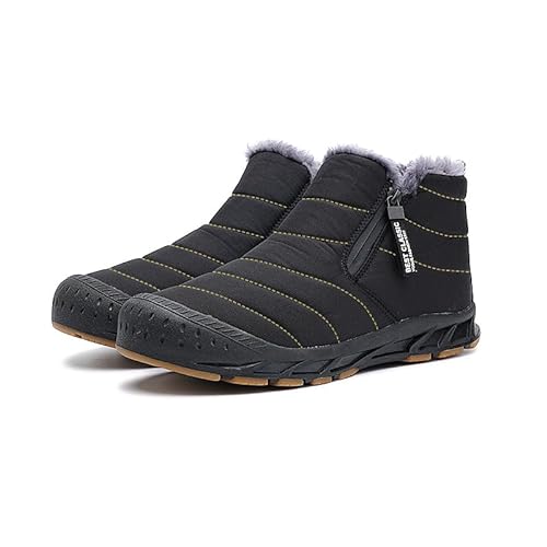 Damen Winter-Schneestiefel Mit Fell Gefüttert Warme Stiefeletten Zum Hineinschlüpfen Wasserdichte Outdoor-Schuhe Bequeme Schuhe für Damen (42,Schwarz) von SWZEC