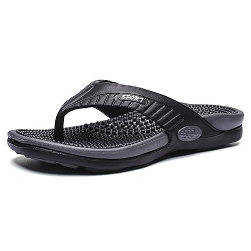 Gesundesschuhe GS Massage Slide | Leichte Flip Flops mit Akupressur-Sohle für Männer (41,Schwarz) von SWZEC