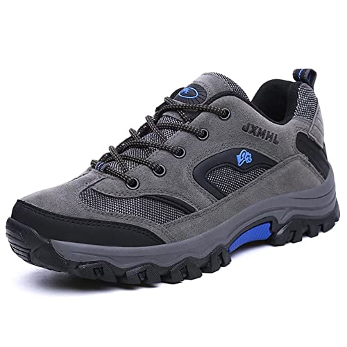 Herren Wanderschuhe Wasserdicht Rutschsicher Sneaker Damen Trekking Leicht Outdoor Atmungsaktiv Low-top Schuhe Schnürung Grau Gr.43 von SWZEC