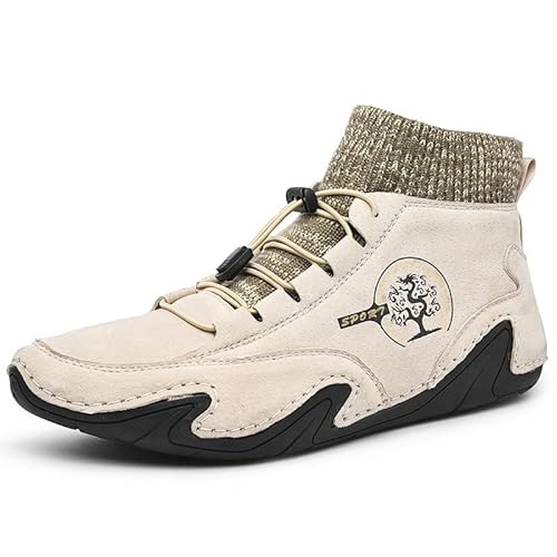 Italienische Schuhe Herren Ultra Bequeme und rutschfeste Barfußschuhe aus echtem Leder -Bequeme und Outdoor Leder Winterschuhe (40,Beige) von SWZEC