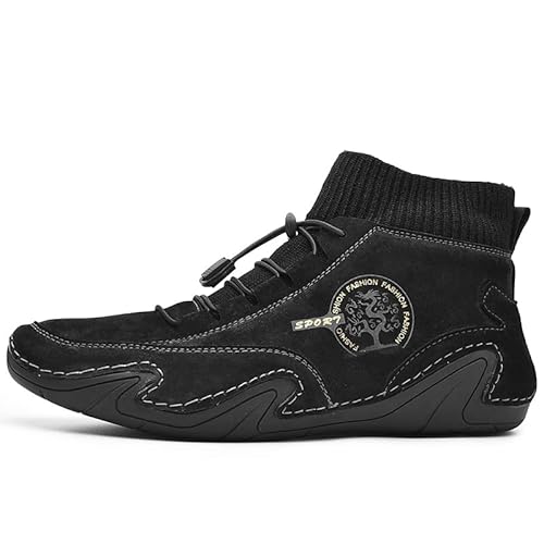 Italienische Schuhe Herren Ultra Bequeme und rutschfeste Barfußschuhe aus echtem Leder -Bequeme und Outdoor Leder Winterschuhe (46,Schwarz) von SWZEC
