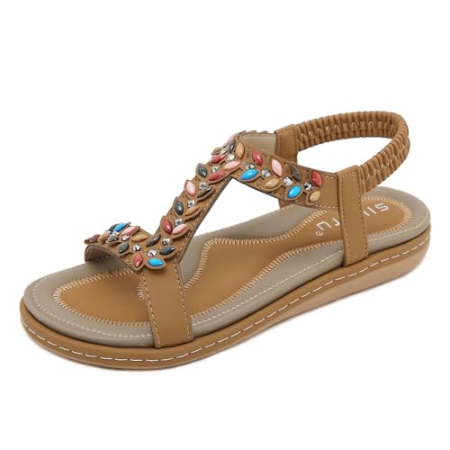 Orthoback ORTHOSANDAL Anadia Schmerzlindernde Damen Flach Bohemian Ortho Sandalen mit Strass Perlen gr.36-42 (Gelb,39) von SWZEC