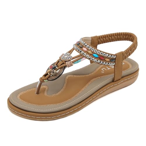 Orthoback ORTHOSANDAL Anadia Schmerzlindernde Damen Flach Bohemian Ortho Sandalen mit Strass Perlen gr.36-42 (Gelb-2,42) von SWZEC