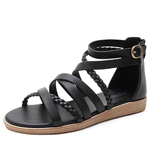 SWZEC Damen Gladiator Sandalen Römische Sandalen Mit Elegant Trendige Römerschuhe mit Reißverschluss 36-42 EU (Schwarz,37) von SWZEC