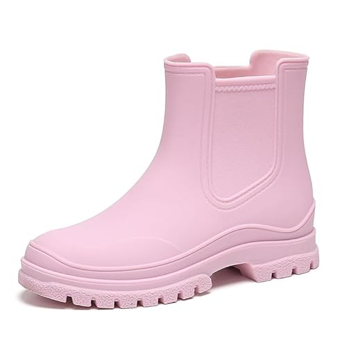 SWZEC Damen Gummistiefel Wasserdicht Gummistiefeletten Regenstiefel Kurzschaft Boots Outdoor Gartenschuhe Mit (36,Rosa) von SWZEC