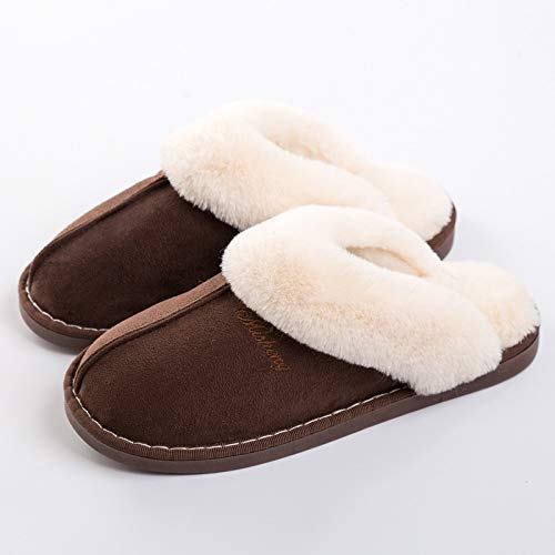 SWZEC Damen Herren Hausschuhe Winter Warm Faux Pelz Slipper mit super Qualität (44,Braun,45) von SWZEC