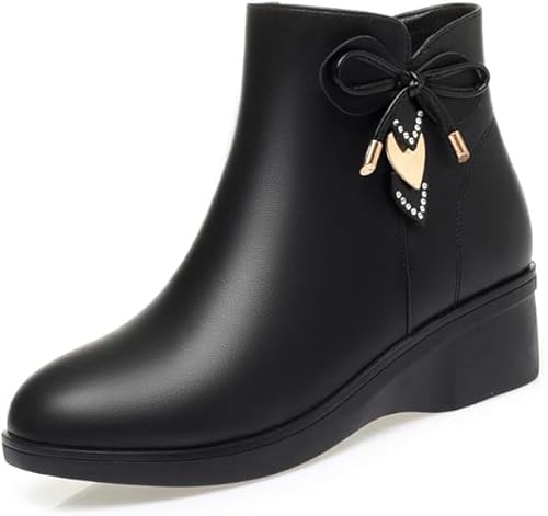 SWZEC Damen-Stiefeletten Winter Warm Klassisch Chelsea-Stiefeletten Reißverschluss Mit Blockabsatz Weiche Boots Mama-Schuhe Größe 35–41 (36,Schwarz-R) von SWZEC