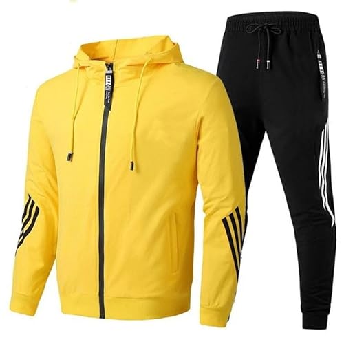 SWZEC Glanzberg Mode Winterjacken und Jogginghosen-Set für Herren (Gelb,XXL) von SWZEC