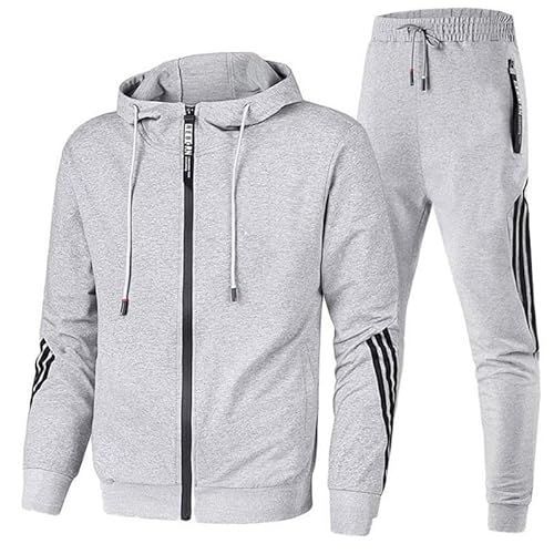 SWZEC Glanzberg Mode Winterjacken und Jogginghosen-Set für Herren (Grau,XXL) von SWZEC