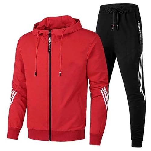 SWZEC Glanzberg Mode Winterjacken und Jogginghosen-Set für Herren (Rot,L) von SWZEC