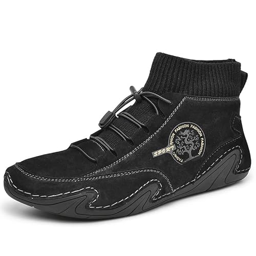 Italienische Schuhe Herren Ultra Bequeme und rutschfeste Barfußschuhe aus echtem Leder -Bequeme und Outdoor Leder Winterschuhe (48,Schwarz) von SWZEC