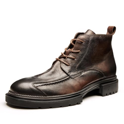 SWZEC Herren-Stiefeletten Zum Schnüren Klassische Kampfstiefel Vintage Lässig Biker-Stiefel Modisch Bequem Motorradstiefel Größe 38–48 (42,Braun) von SWZEC