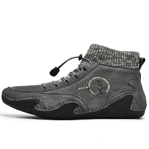 Italienische Schuhe Herren Ultra Bequeme und rutschfeste Barfußschuhe aus echtem Leder -Bequeme und Outdoor Leder Winterschuhe (43,Grau) von SWZEC