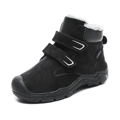 SWZEC Winterschuhe Kinder Jungen mädchen Klettverschluss,Barfußschuhe Kinder Winter,wasserfeste Kinder Barfußschuhe (32,Schwarz) von SWZEC