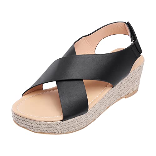 SWZEC Komfortable Orthopädische Keilabsatz-Espadrilles - Clara (Schwarz,41) von SWZEC