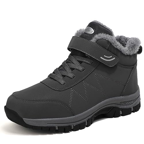 SWZEC Naturstep Ergonomischer Klettverschluss-Stiefel mit großzügigem Zehen- und Fersenbereich - OrthoRelief (44,Grau) von SWZEC