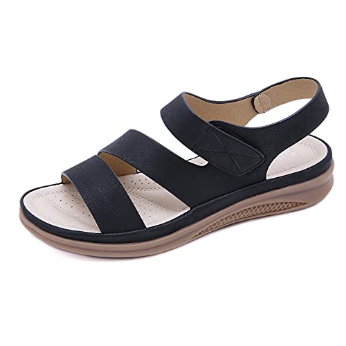 SWZEC Orthoback ORTHOSANDAL® Amora - Orthopädische Sommer-Sandale mit Riemen (38,Schwarz) von SWZEC