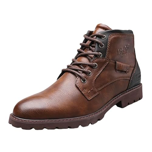 SWZEC SAPHIRVOGEL™ Herren Vintage High top Stiefeletten Zum Schnüren Klassische Kampfstiefel Stiefel Cowboystiefel (41,Braun) von SWZEC