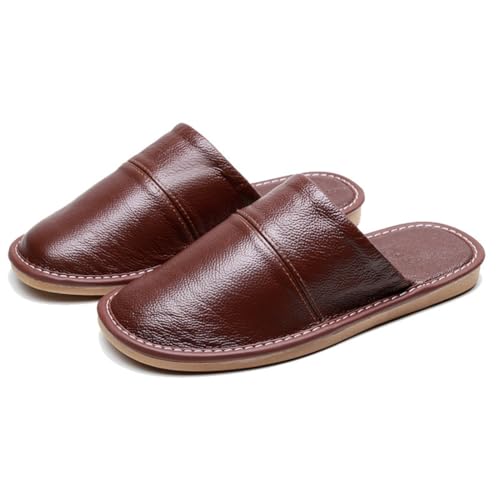 SWZEC Schlupfpantoffeln aus Leder für Männer (Braun,42) von SWZEC