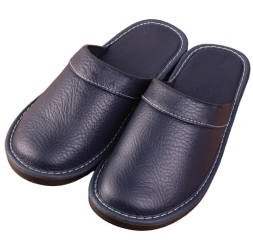 SWZEC Schlupfpantoffeln aus Leder für Männer (Marineblau,38) von SWZEC