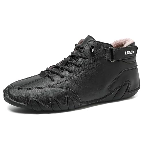 Ultra-Bequeme und rutschfeste Barfußschuhe aus echtem Leder- Bequeme und Outdoor Leder Winterschuhe-Italienisch Wildleder Stiefel 38-48 (48,Schwarz) von SWZEC