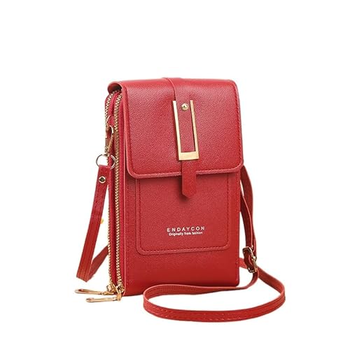 SWZEC WOLFF Leder Smartphone Clutch | Damen Handtasche mit Touchscreen-Fenster (Rot) von SWZEC