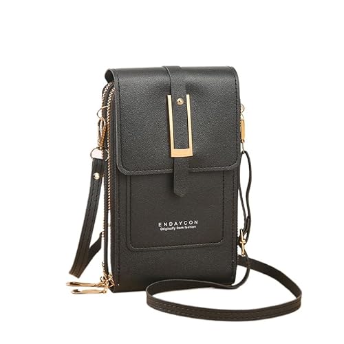 WOLFF Leder Smartphone Clutch | Damen Handtasche mit Touchscreen-Fenster (Schwarz) von SWZEC